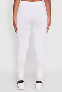 Womens Stylish High Waisted Seamless Ribbed Knit Leggings, White, Size M