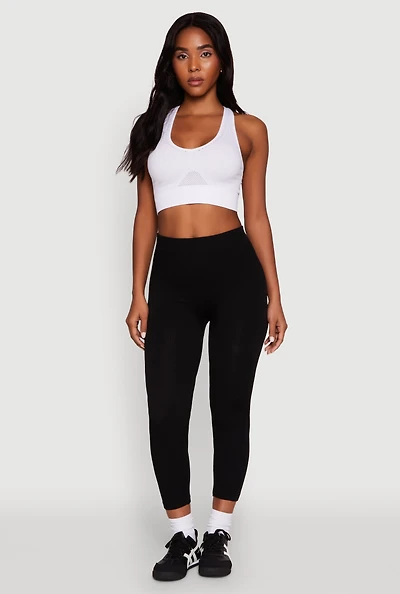 Womens Rib Knit Capri Leggings, Black, Size S-M