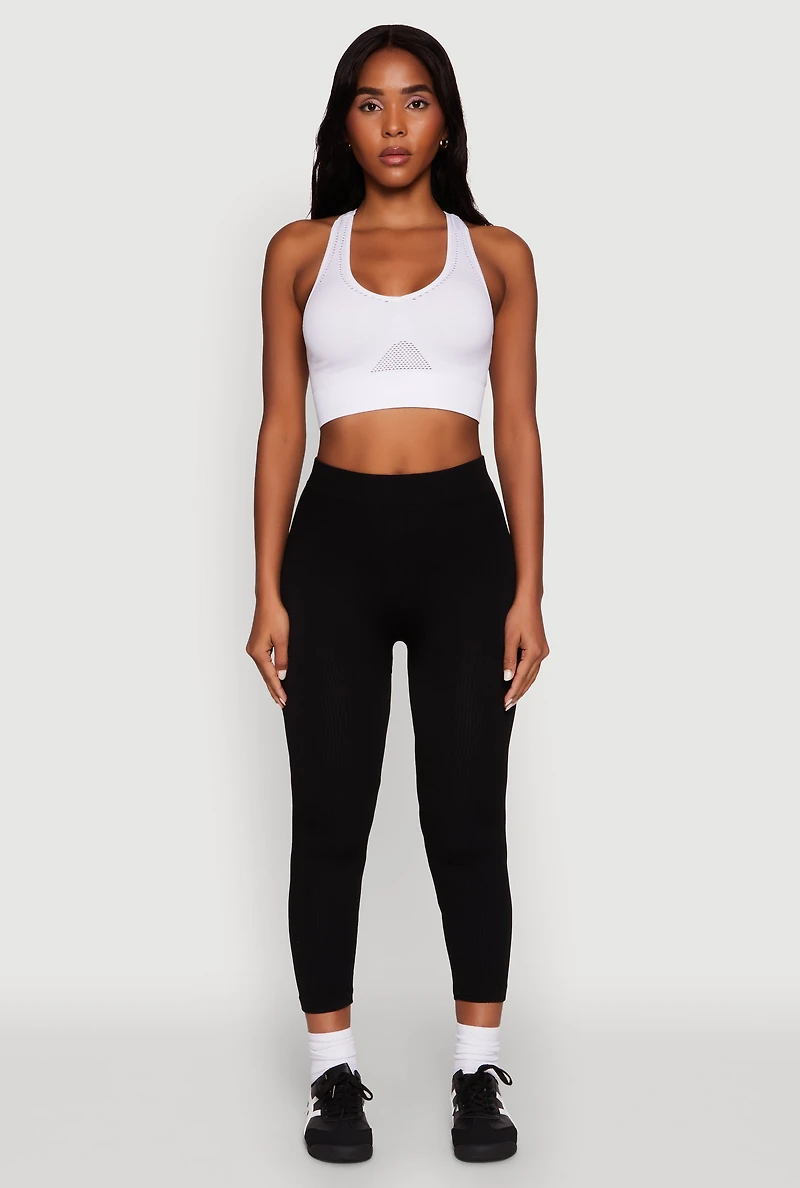 Womens Rib Knit Capri Leggings, Black, Size S-M