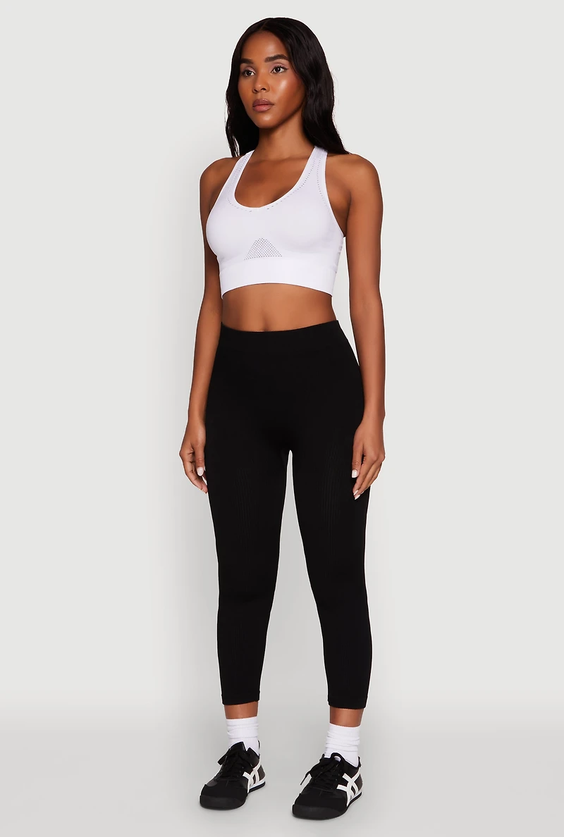 Womens Rib Knit Capri Leggings, Black, Size S-M