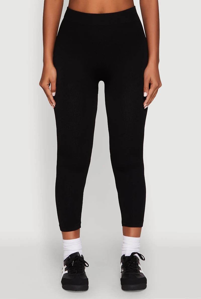 Womens Rib Knit Capri Leggings, Black, Size S-M