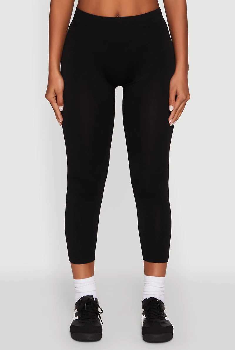 Womens Seamless High Waisted Capri Leggings, Black, Size S-M
