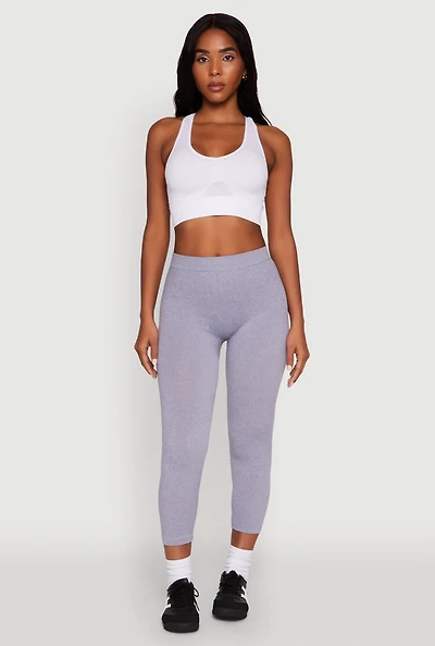Womens Seamless High Waisted Capri Leggings, Grey, Size L-XL