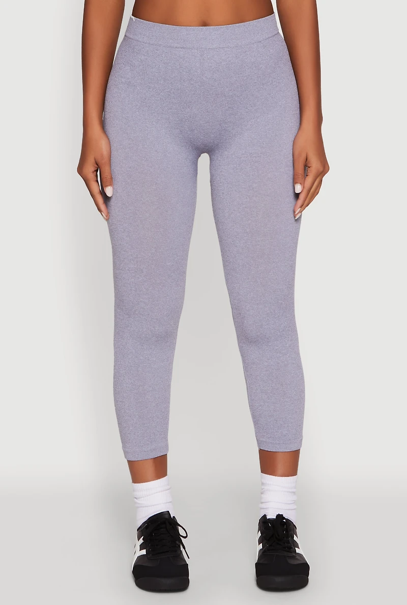 Womens Seamless High Waisted Capri Leggings, Grey, Size L-XL