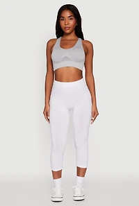 Womens Seamless High Waisted Capri Leggings, White, Size L-XL