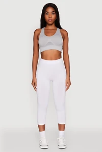 Womens Seamless High Waisted Capri Leggings, White, Size L-XL