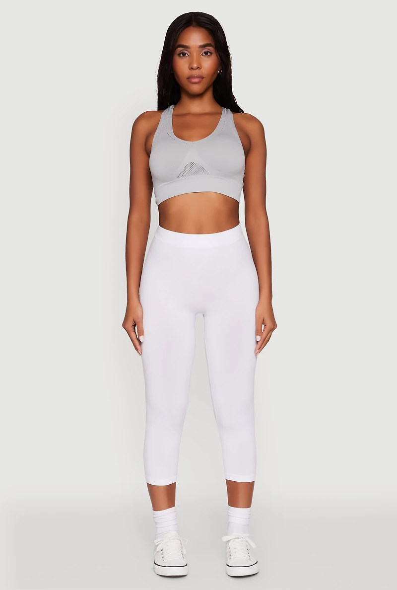 Womens Seamless High Waisted Capri Leggings, White, Size S-M