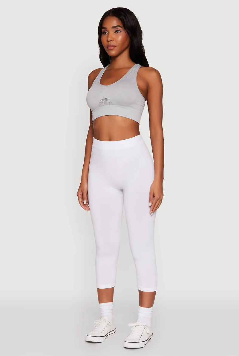 Womens Seamless High Waisted Capri Leggings, White, Size S-M