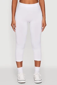 Womens Seamless High Waisted Capri Leggings, White, Size L-XL