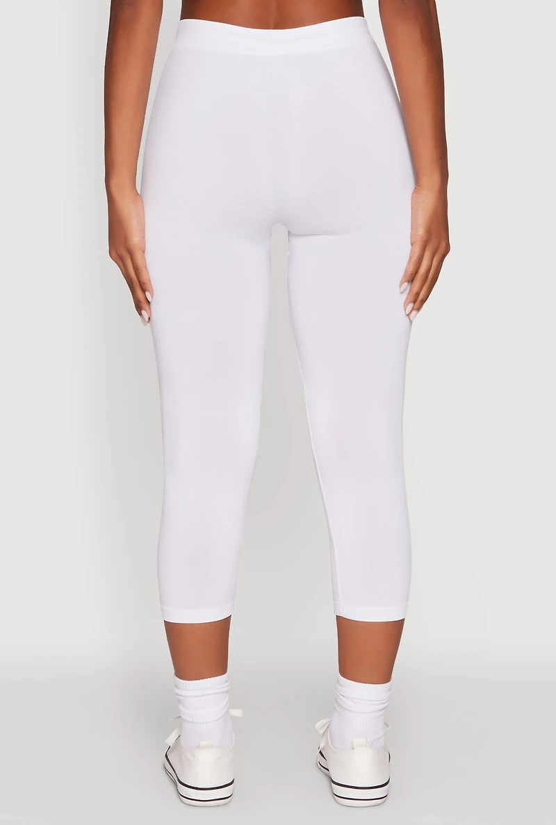 Womens Seamless High Waisted Capri Leggings, White, Size S-M
