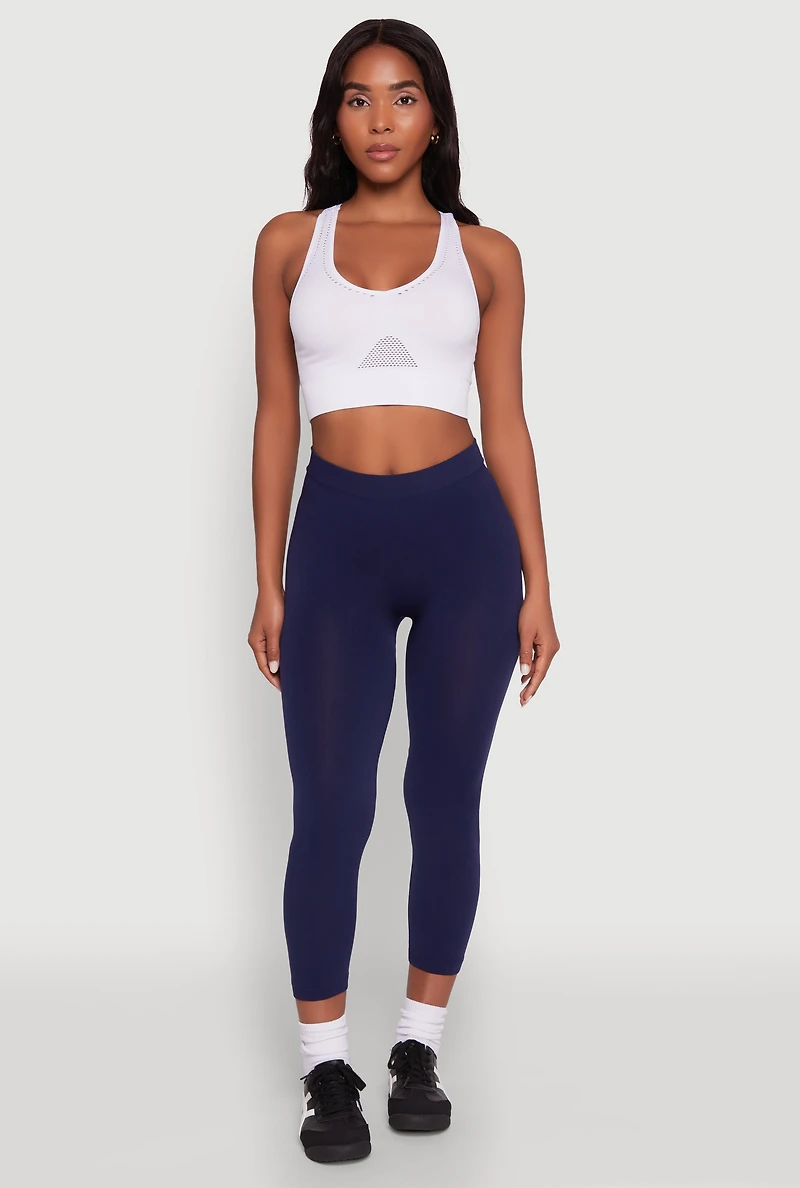 Womens Seamless High Waisted Capri Leggings, Blue, Size S-M