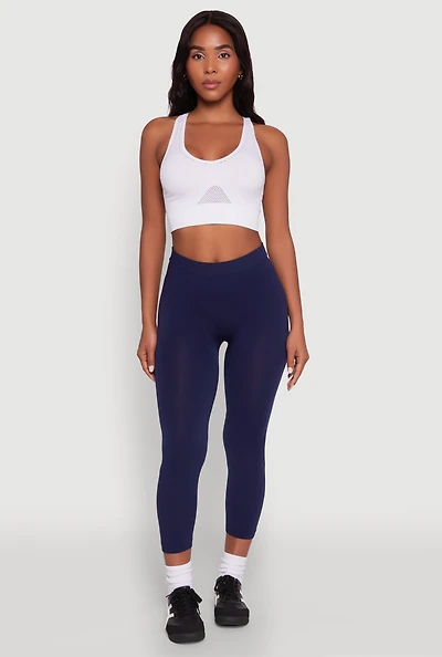 Womens Seamless High Waisted Capri Leggings, Blue, Size S-M