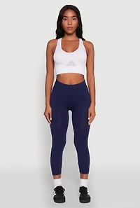 Womens Seamless High Waisted Capri Leggings, Blue, Size S-M
