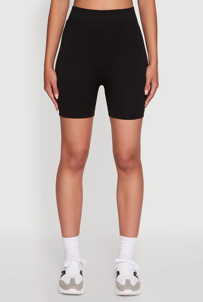 Womens Trendy Seamless Mid Rise Biker Shorts, Black, Size S