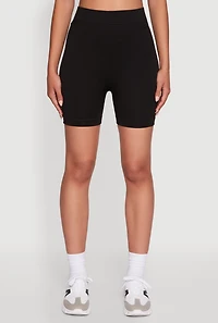 Womens Trendy Seamless Mid Rise Biker Shorts, Black, Size S