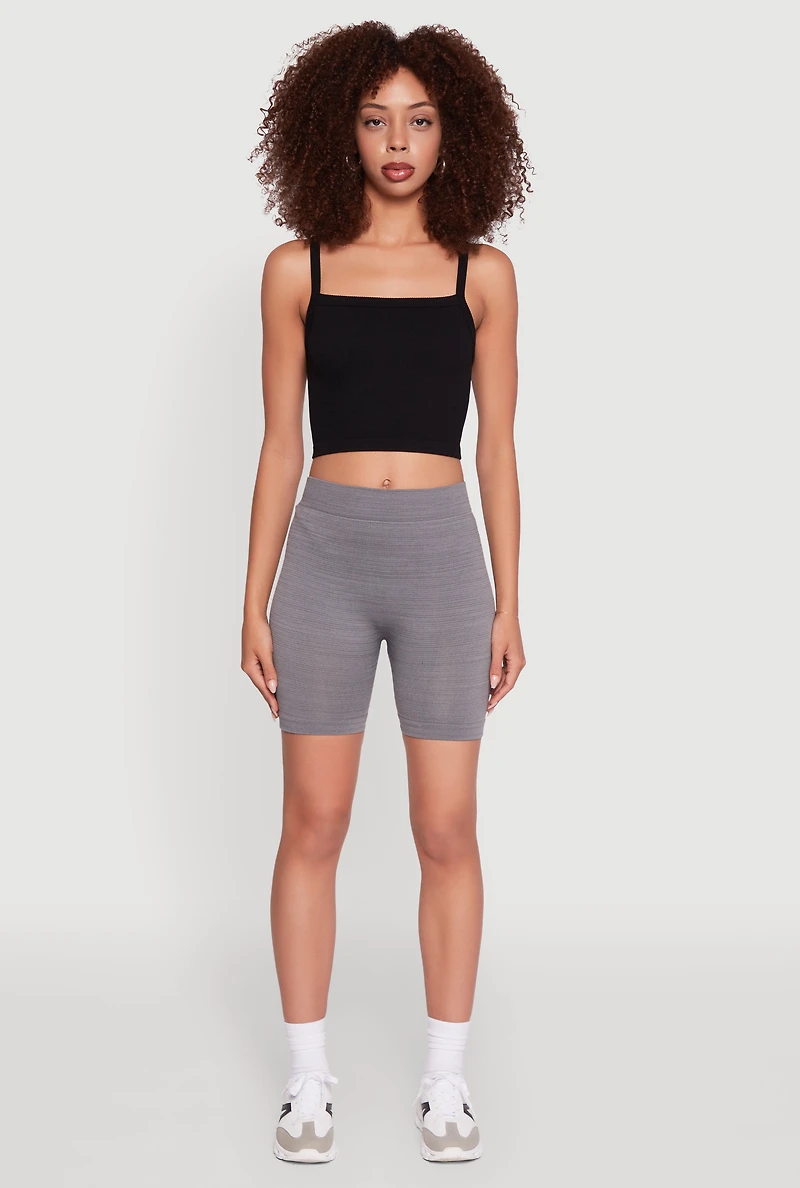 Womens Trendy Seamless Mid Rise Biker Shorts, Grey, Size M