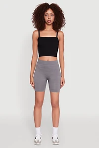 Womens Trendy Seamless Mid Rise Biker Shorts, Grey, Size M