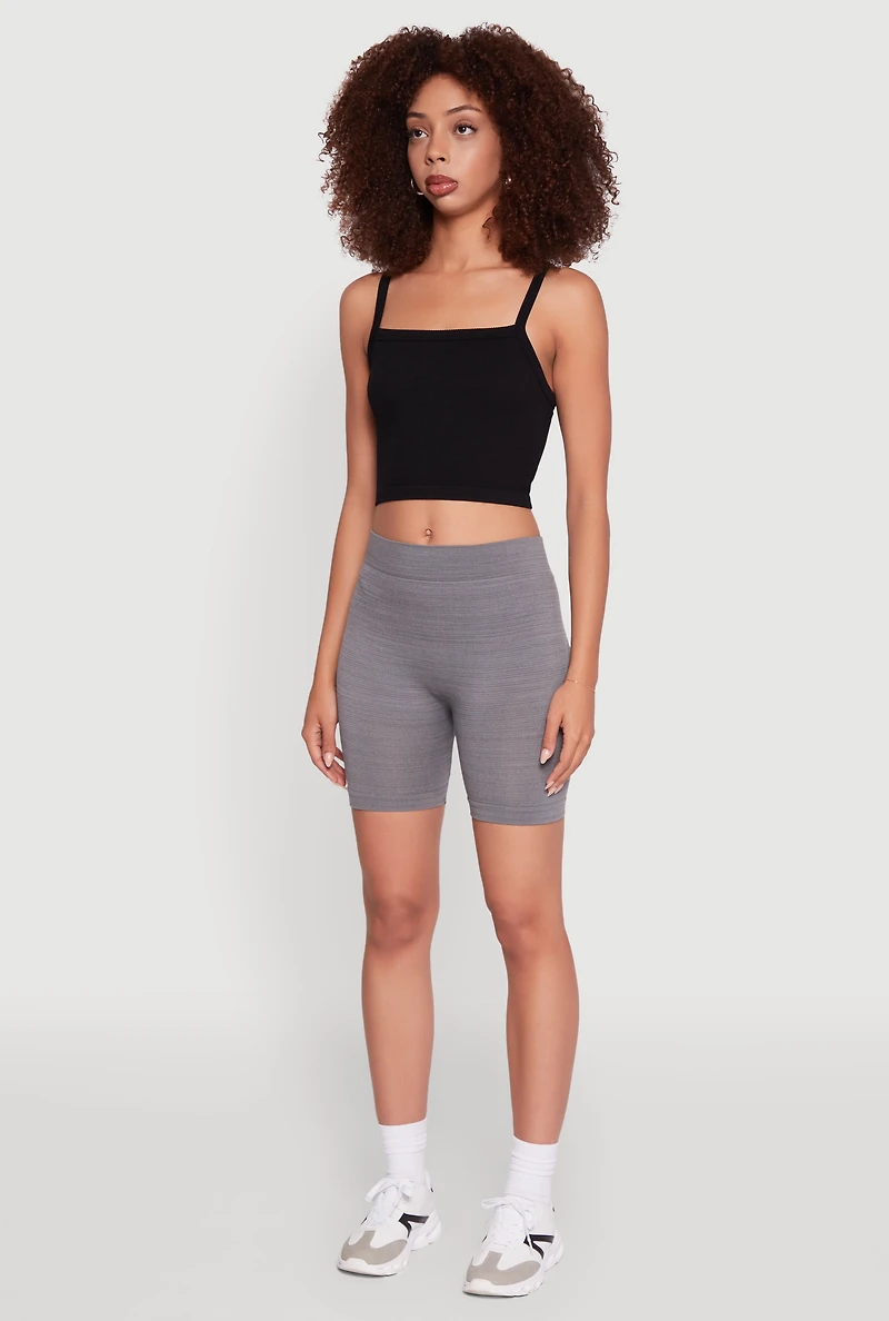Womens Trendy Seamless Mid Rise Biker Shorts, Grey, Size M