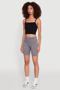 Womens Trendy Seamless Mid Rise Biker Shorts, Grey,
