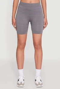 Womens Trendy Seamless Mid Rise Biker Shorts, Grey,