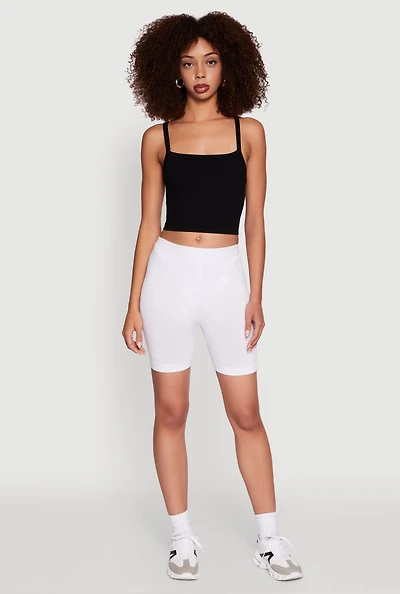Womens Trendy Seamless Mid Rise Biker Shorts, White, Size M