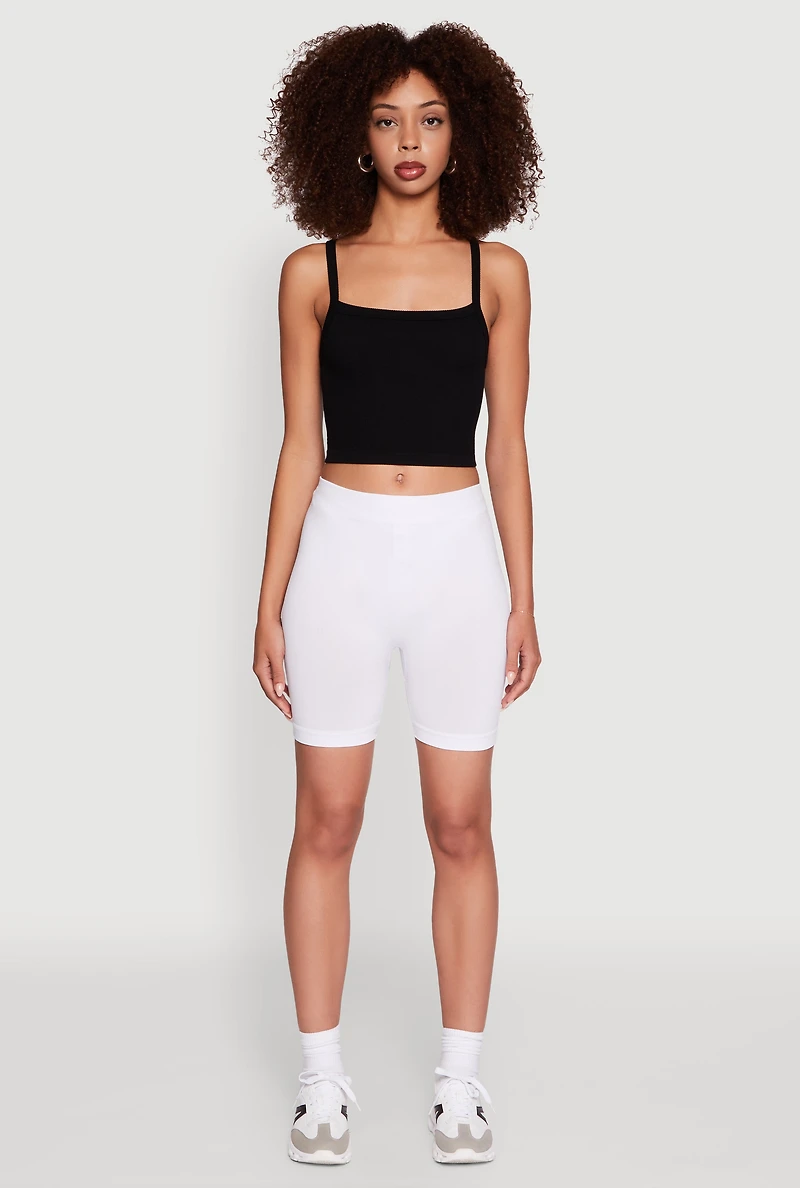Womens Trendy Seamless Mid Rise Biker Shorts, White, Size M