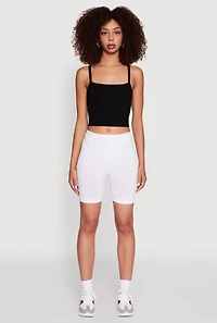 Womens Trendy Seamless Mid Rise Biker Shorts, White, Size M
