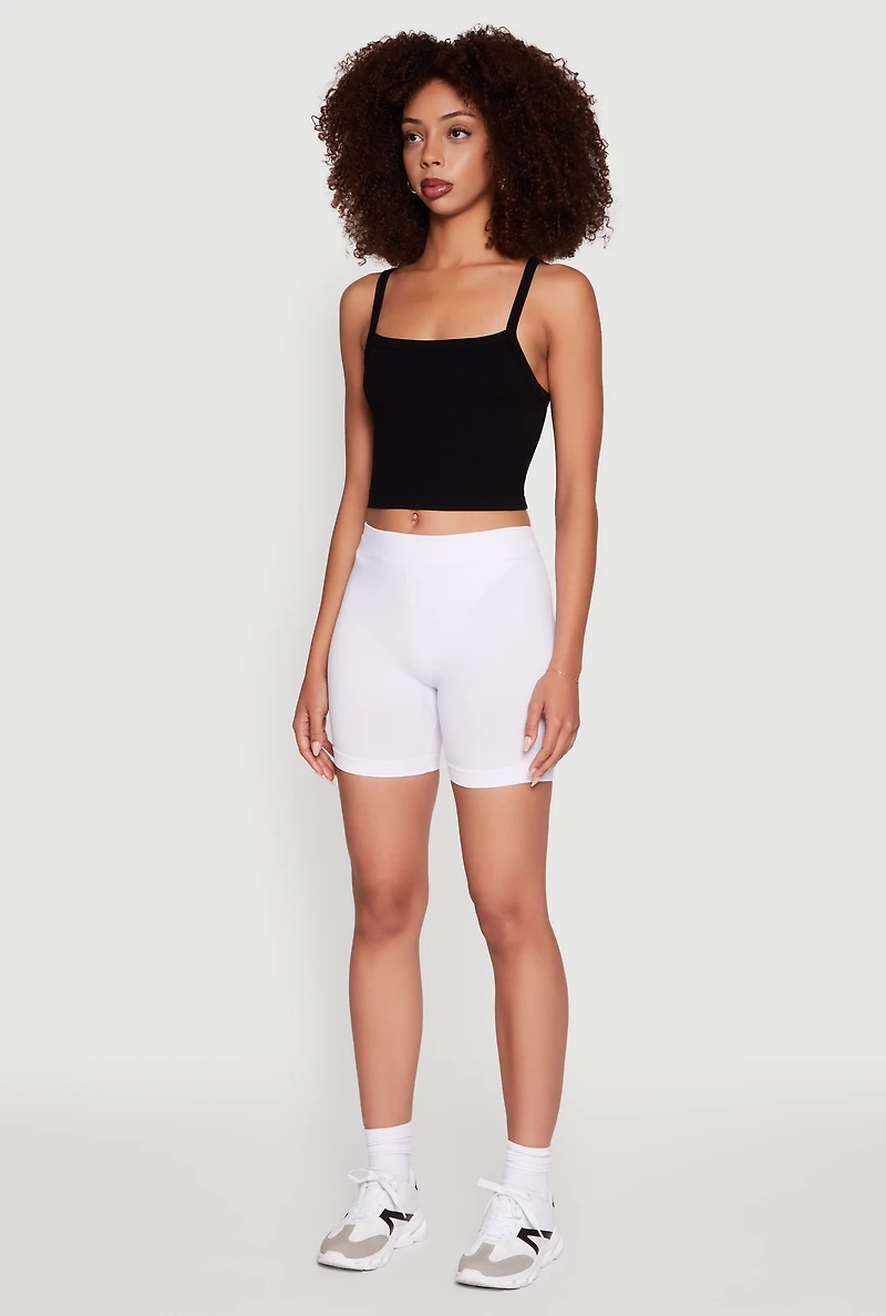 Womens Trendy Seamless Mid Rise Biker Shorts, White, Size M