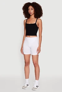 Womens Trendy Seamless Mid Rise Biker Shorts, White, Size M