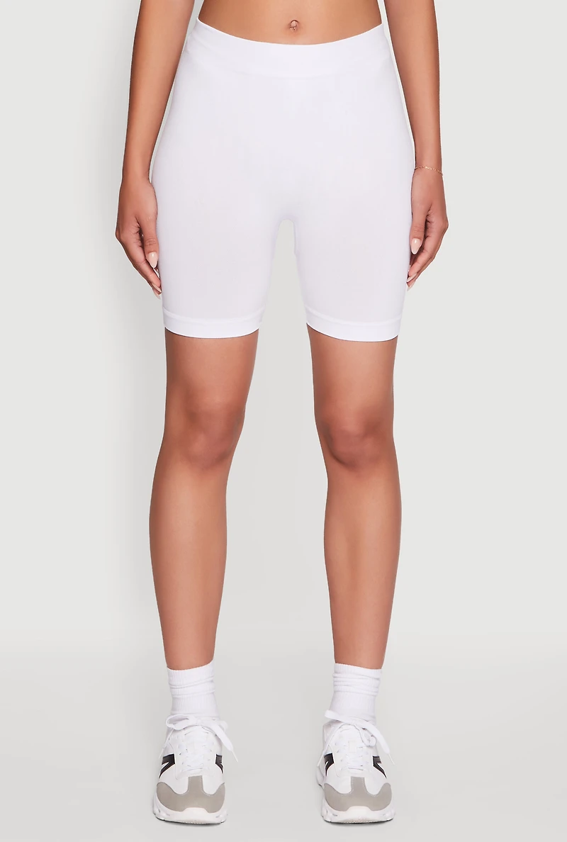 Womens Trendy Seamless Mid Rise Biker Shorts, White, Size M