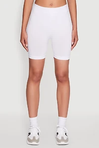 Womens Trendy Seamless Mid Rise Biker Shorts, White, Size M