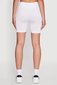 Womens Trendy Seamless Mid Rise Biker Shorts, White, Size M
