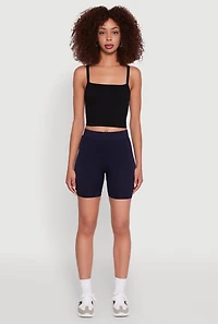 Womens Trendy Seamless Mid Rise Biker Shorts, Blue, Size XL