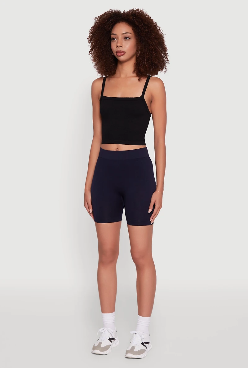 Womens Trendy Seamless Mid Rise Biker Shorts, Blue, Size XL