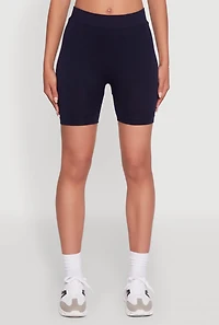 Womens Trendy Seamless Mid Rise Biker Shorts, Blue, Size XL