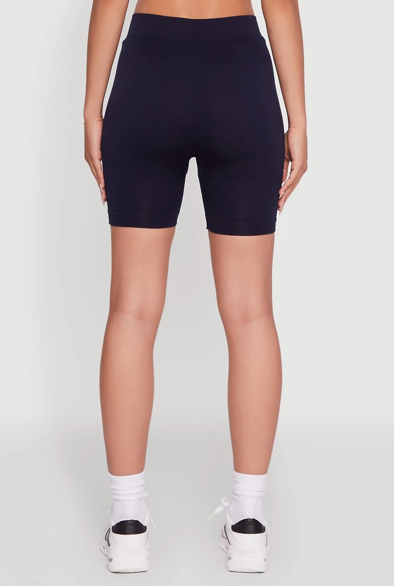 Womens Trendy Seamless Mid Rise Biker Shorts, Blue, Size XL