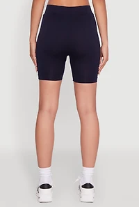 Womens Trendy Seamless Mid Rise Biker Shorts, Blue, Size XL