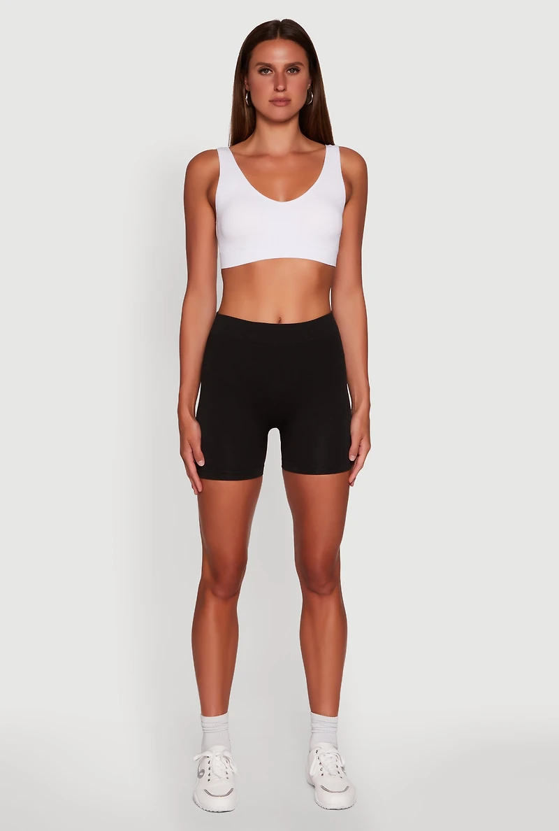 Womens High Waisted Seamless Biker Shorts, Black, Size S
