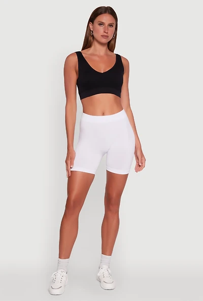 Womens High Waisted Seamless Biker Shorts, White, Size S