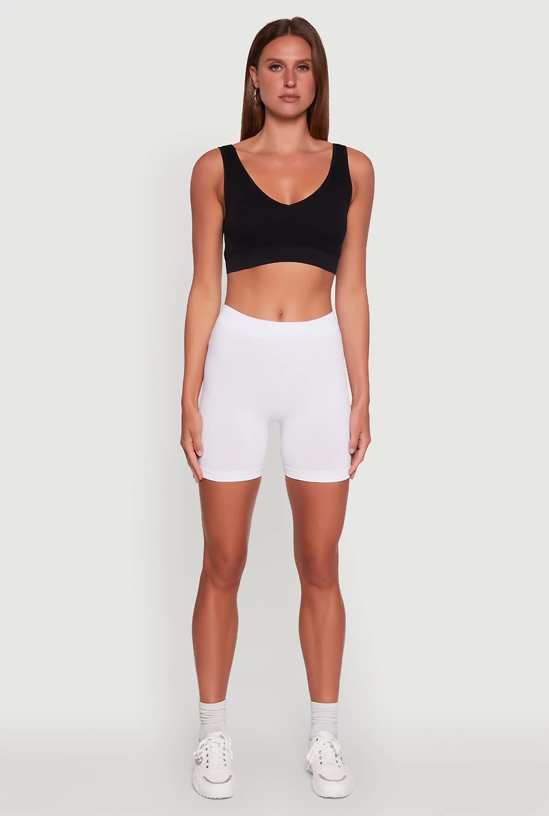 Womens High Waisted Seamless Biker Shorts, White,
