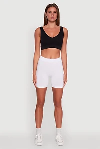 Womens High Waisted Seamless Biker Shorts, White, Size XL