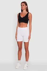 Womens High Waisted Seamless Biker Shorts, White, Size XL