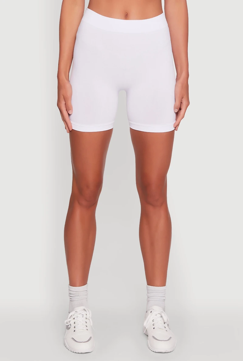Womens High Waisted Seamless Biker Shorts, White, Size S