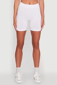 Womens High Waisted Seamless Biker Shorts, White, Size XL