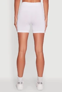 Womens High Waisted Seamless Biker Shorts, White, Size S