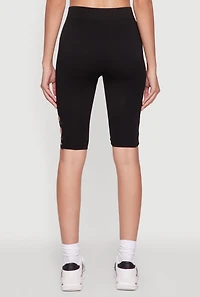 Womens Trendy Seamless Caged Detail High Waisted Biker Shorts, Black, Size L
