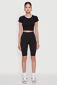 Womens Trendy Seamless 9 Inch High Waisted Biker Shorts, Black,