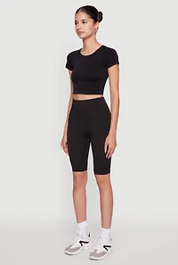 Womens Trendy Seamless 9 Inch High Waisted Biker Shorts, Black,