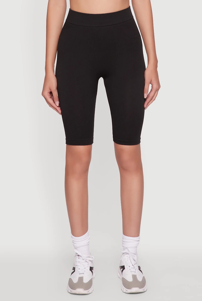 Womens Trendy Seamless 9 Inch High Waisted Biker Shorts, Black,