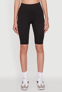 Womens Trendy Seamless 9 Inch High Waisted Biker Shorts, Black,